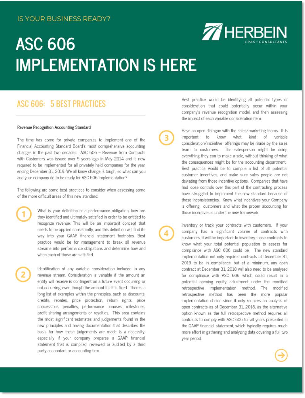 Asc 606 Implementation Revenue Recognition Updates Pa Nj Md